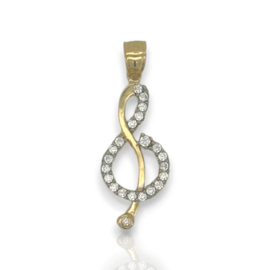 Music Note Two Tone Pendant - 10K Yellow Gold