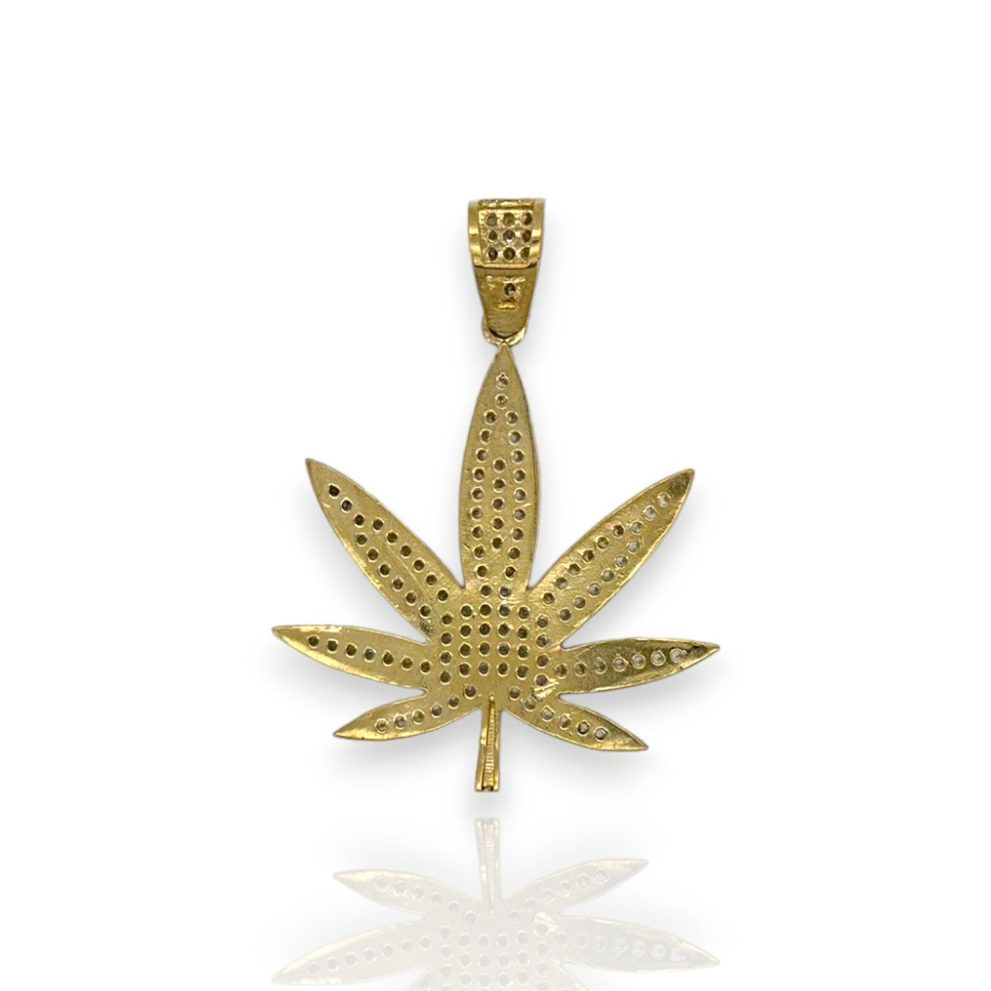 Colgante de marihuana "Weed" de dos tonos con circonita cúbica - Oro amarillo de 10 k