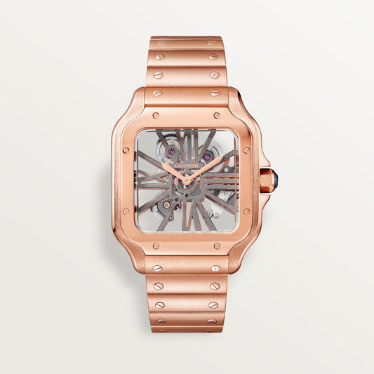 Cartier Santos de Cartier skeleton WHSA0016 - Large model Rose gold, Skeletonized bridges forming Roman numerals Dial, Rose gold bracelet