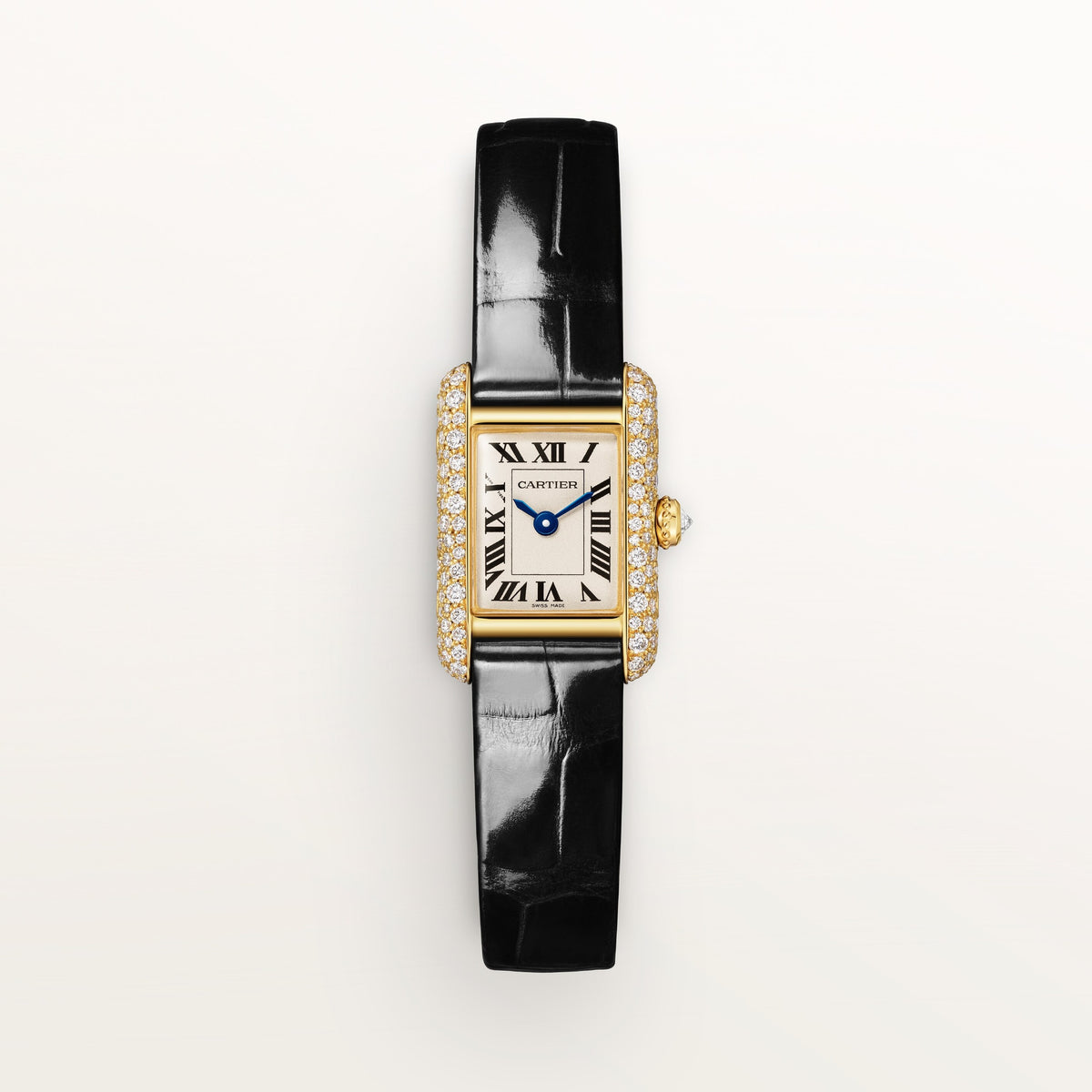 Cartier Tank Louis Cartier WJTA0073 - Mini model 18K yellow gold, Silvered Dial, Shiny black alligator leather strap