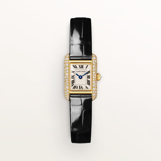 Cartier Tank Louis Cartier WJTA0073 - Mini model 18K yellow gold, Silvered Dial, Shiny black alligator leather strap