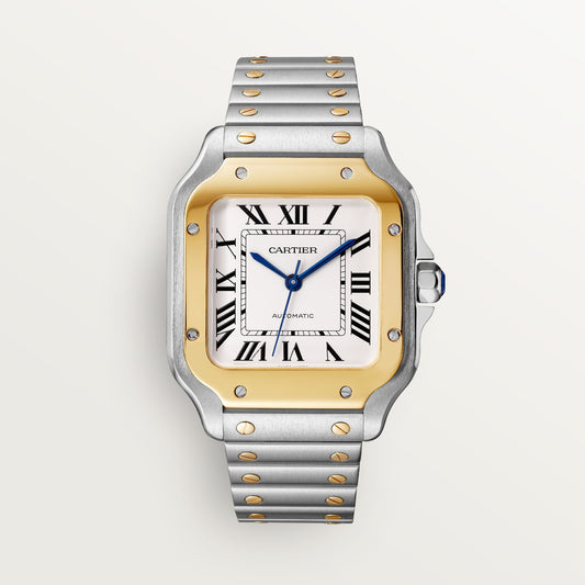 Cartier Santos de Cartier W2SA0016 - Medium model Gold and steel (steel case, Silvered opaline Dial, Steel bracelet
