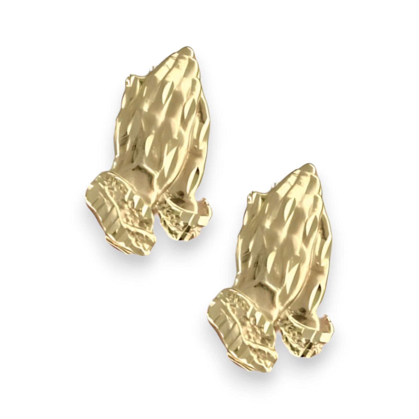 Praying Hands Stud Earrings Solid - 10K Yellow Gold