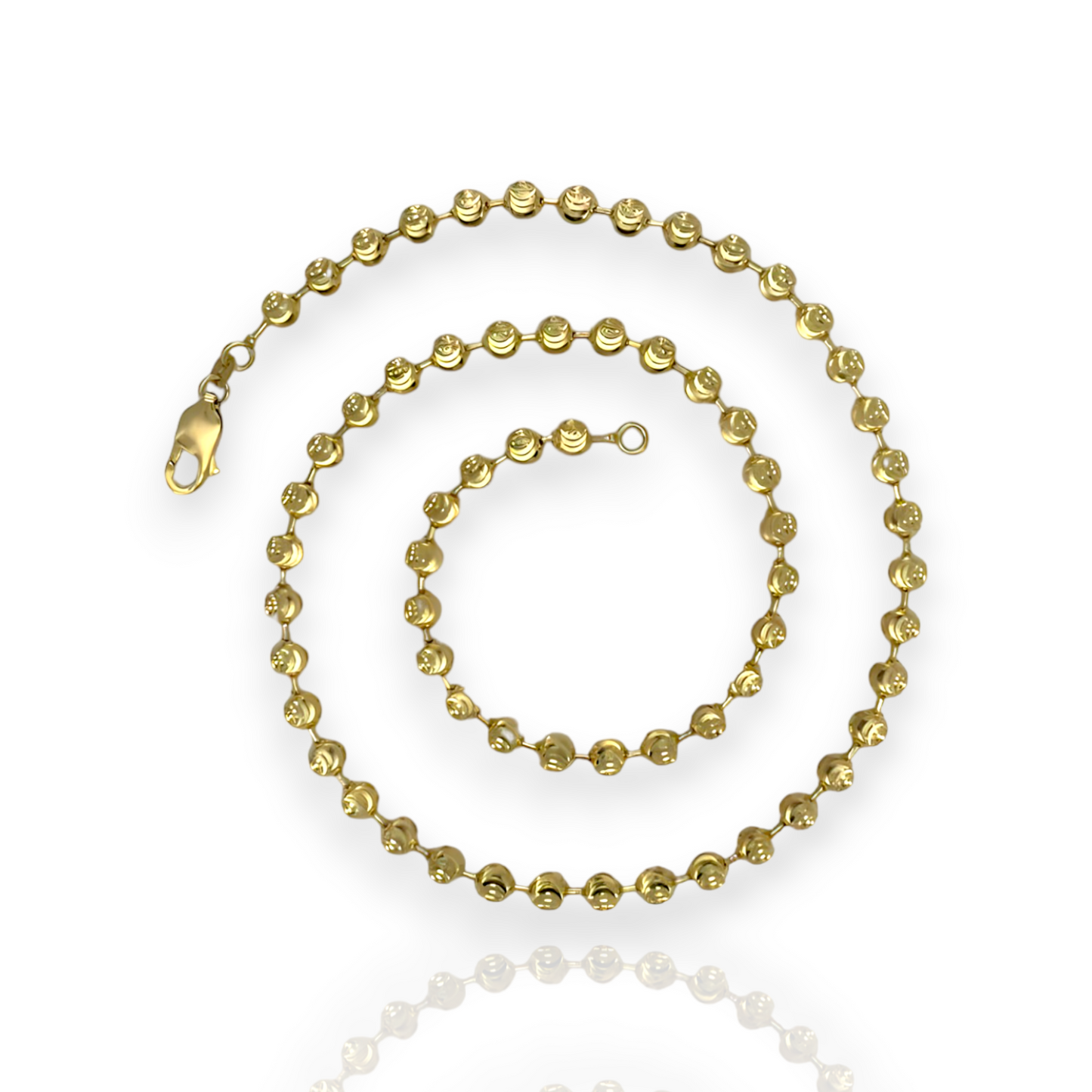 Bead Ball Moon Cut Link Chain Necklace - 14K Yellow Gold - Solid