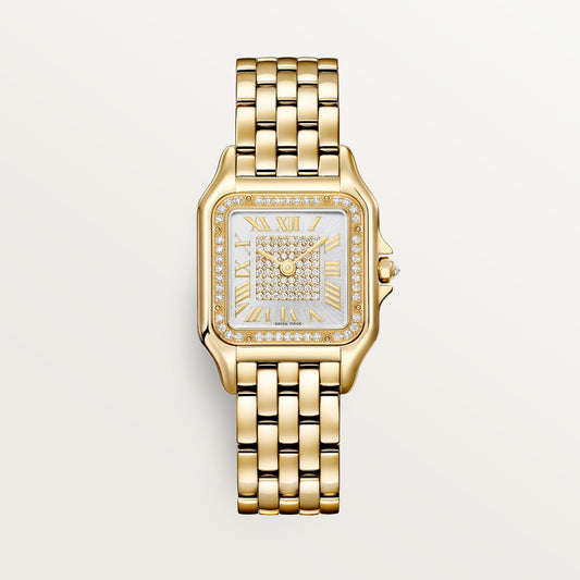 Cartier Panthère de Cartier WJPN0093 - Medium model Yellow gold, Silvered sunray-brushed set with 60 diamonds (0.22 ct) Dial, Yellow gold bracelet