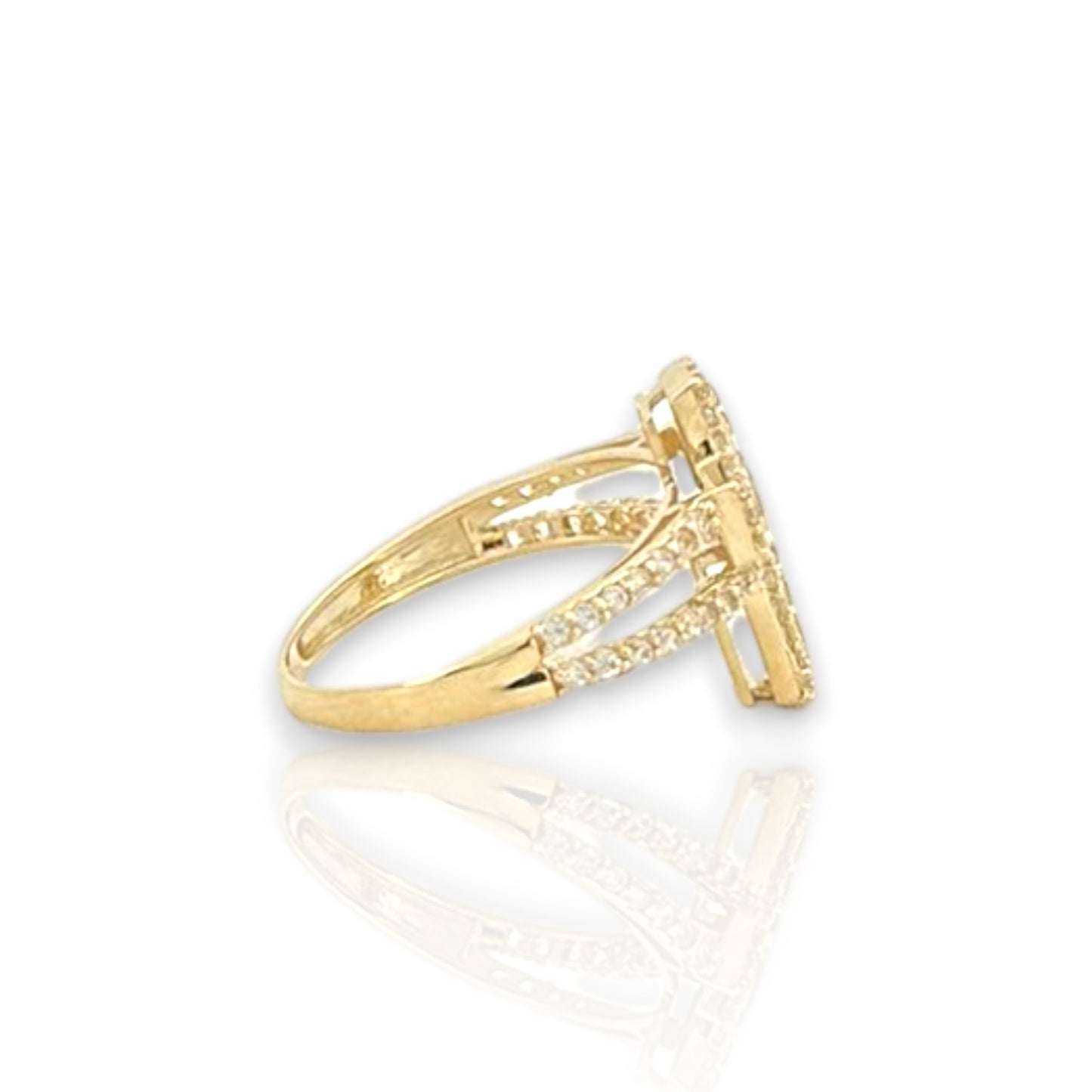 Cross CZ Ring - 14K Yellow Gold