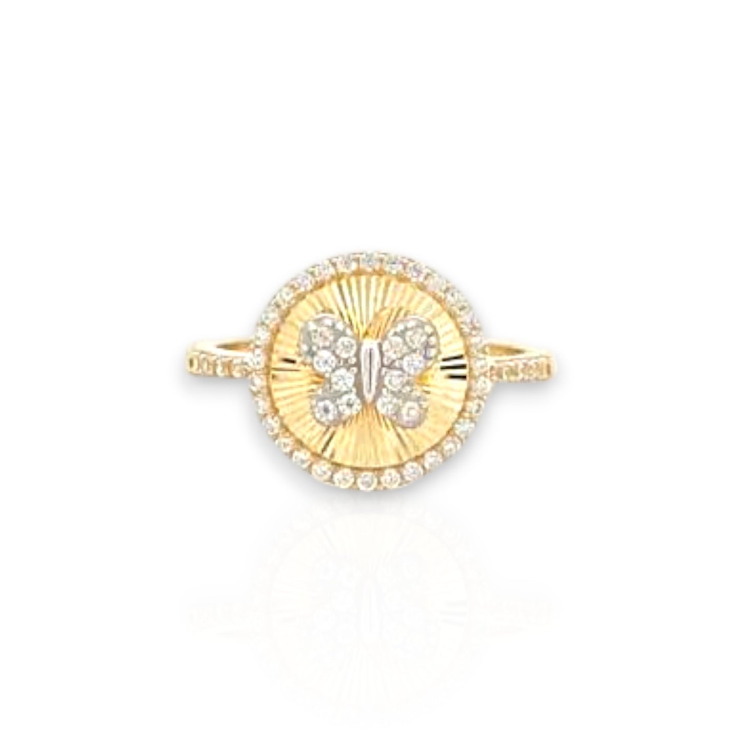 Butterfly CZ Round Ring - 10K Yellow Gold