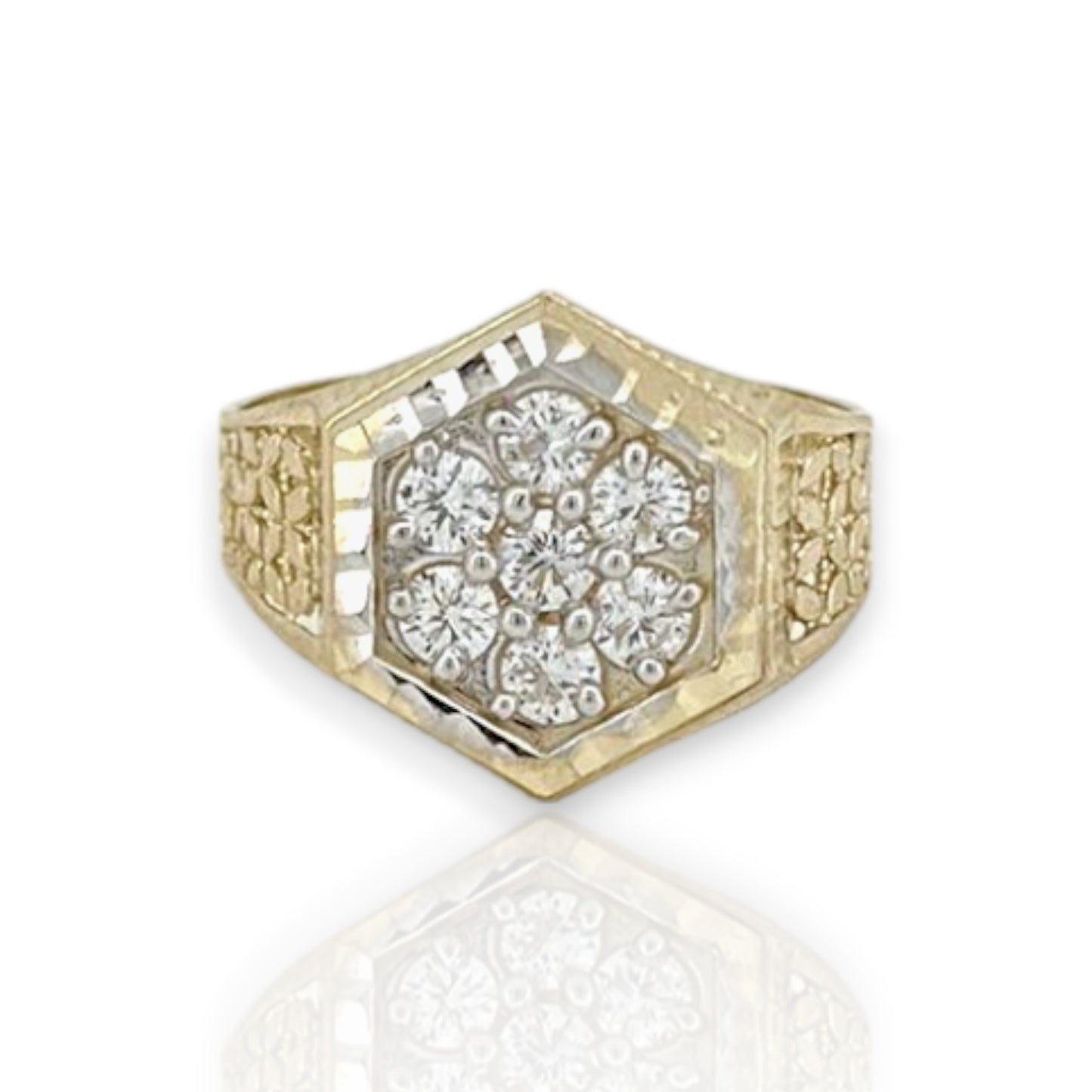 Anillo con talla de diamante con circonita cúbica hexagonal - Oro amarillo de 10 quilates