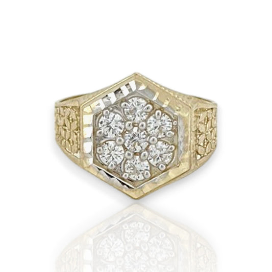 Hexagon CZ Diamond Cut Ring - 10K Yellow Gold