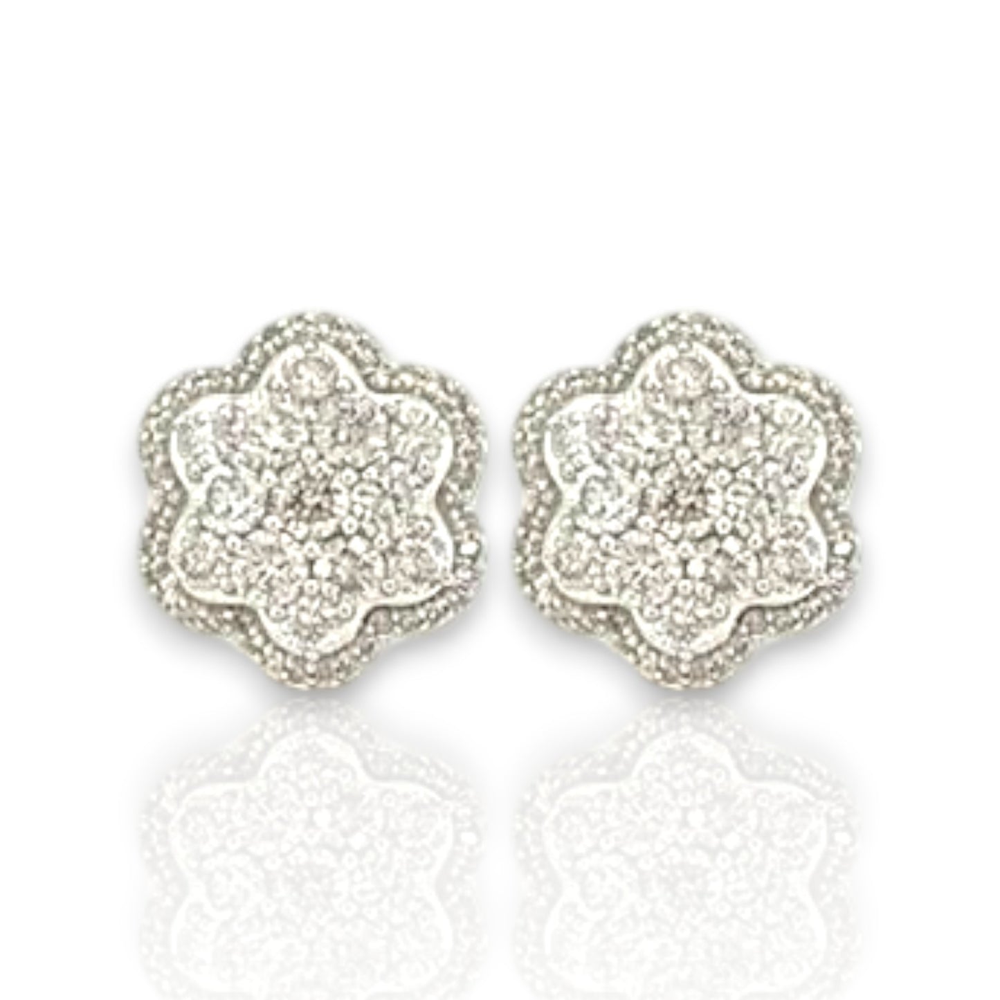 1.79ct Diamond Flower Stud Earrings - 14K White Gold