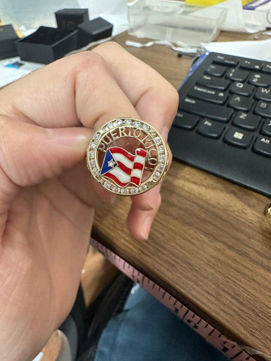 10K Yellow Gold - Puerto Rico Flag Nugget Ring