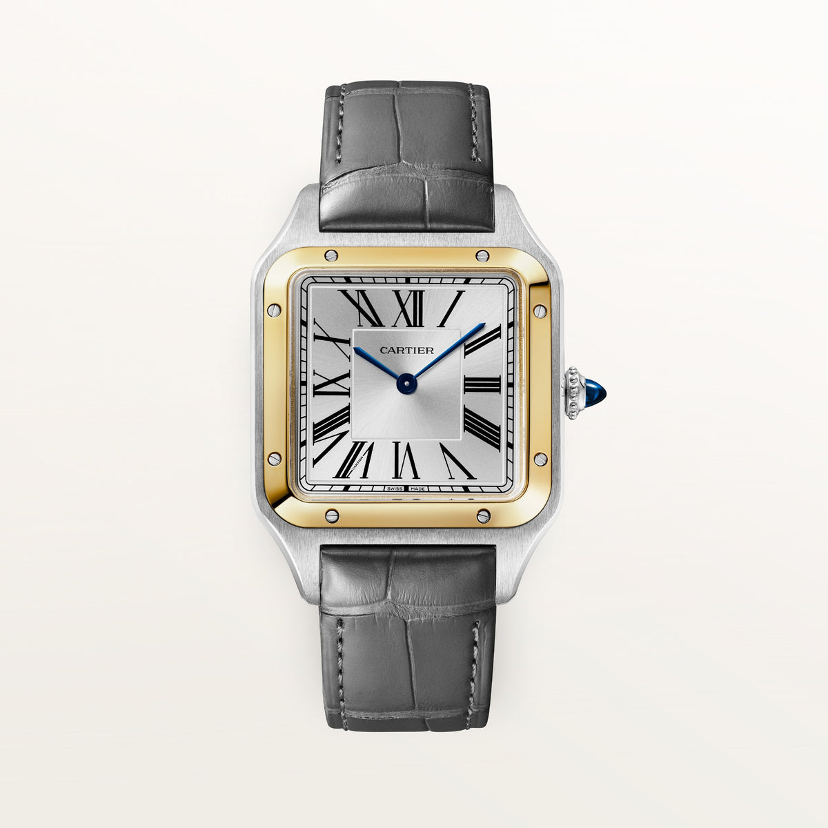Cartier Santos-Dumont W2SA0046 - Large model Gold and steel (steel case, Silvered satin-finish sunray Dial, Anthracite gray alligator strap