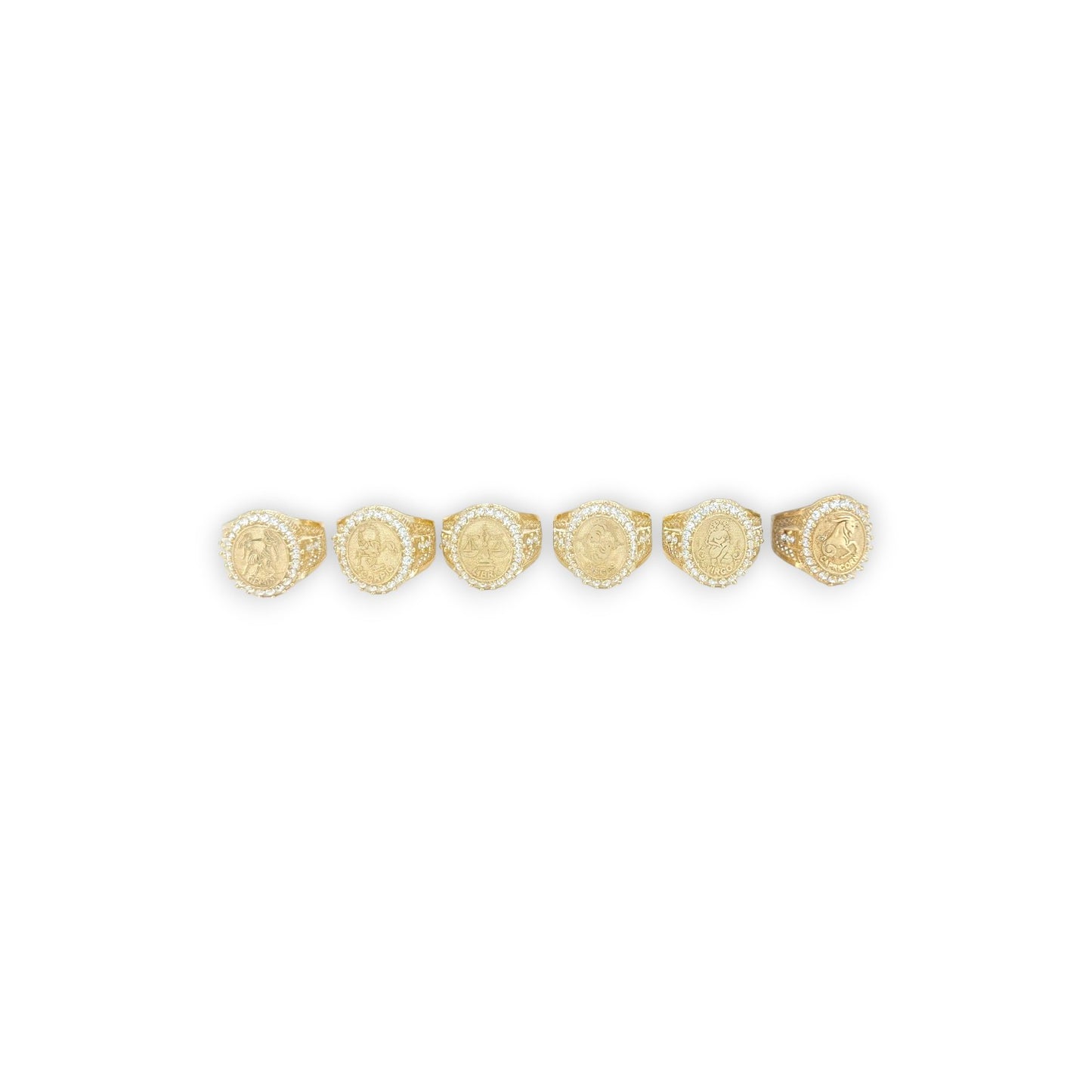 Zodiac Sign CZ Rings - 10K Yellow Gold