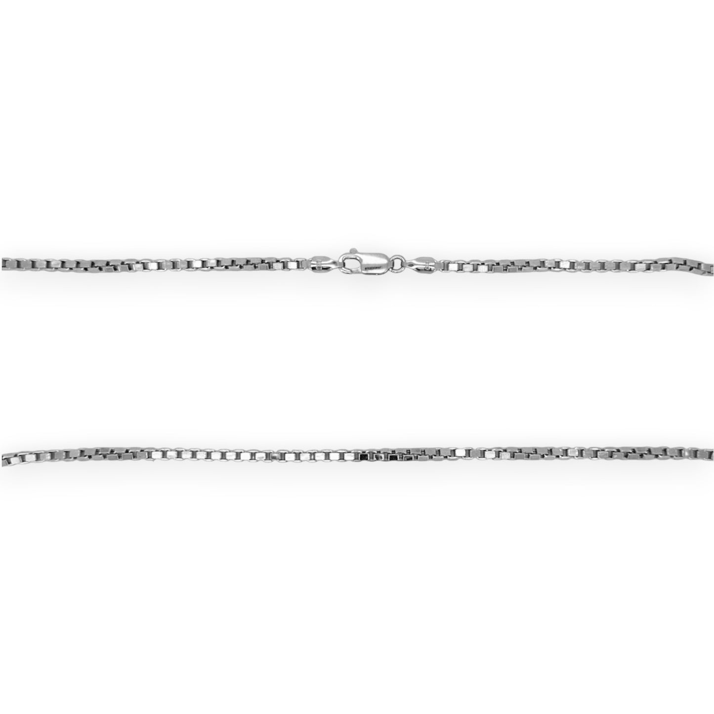 Collar de cadena tipo caja - Oro blanco de 14 k - Sólido