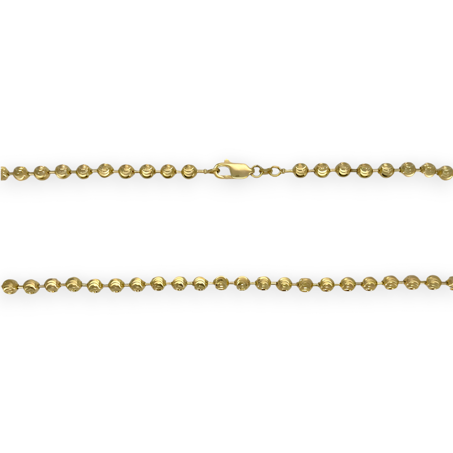 Bead Ball Moon Cut Link Chain Necklace - 14K Yellow Gold - Solid