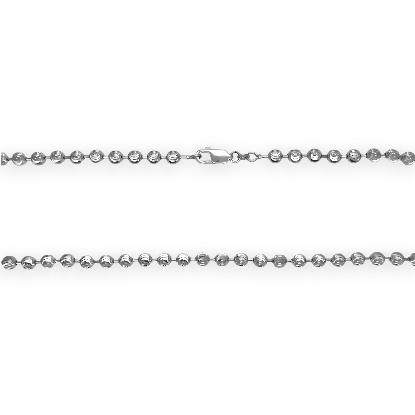 Bead Ball Moon Cut Link Chain Necklace - 14K White Gold - Solid