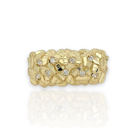 Nugget Cubic Zirconia Double Finger Ring - 10K Yellow Gold