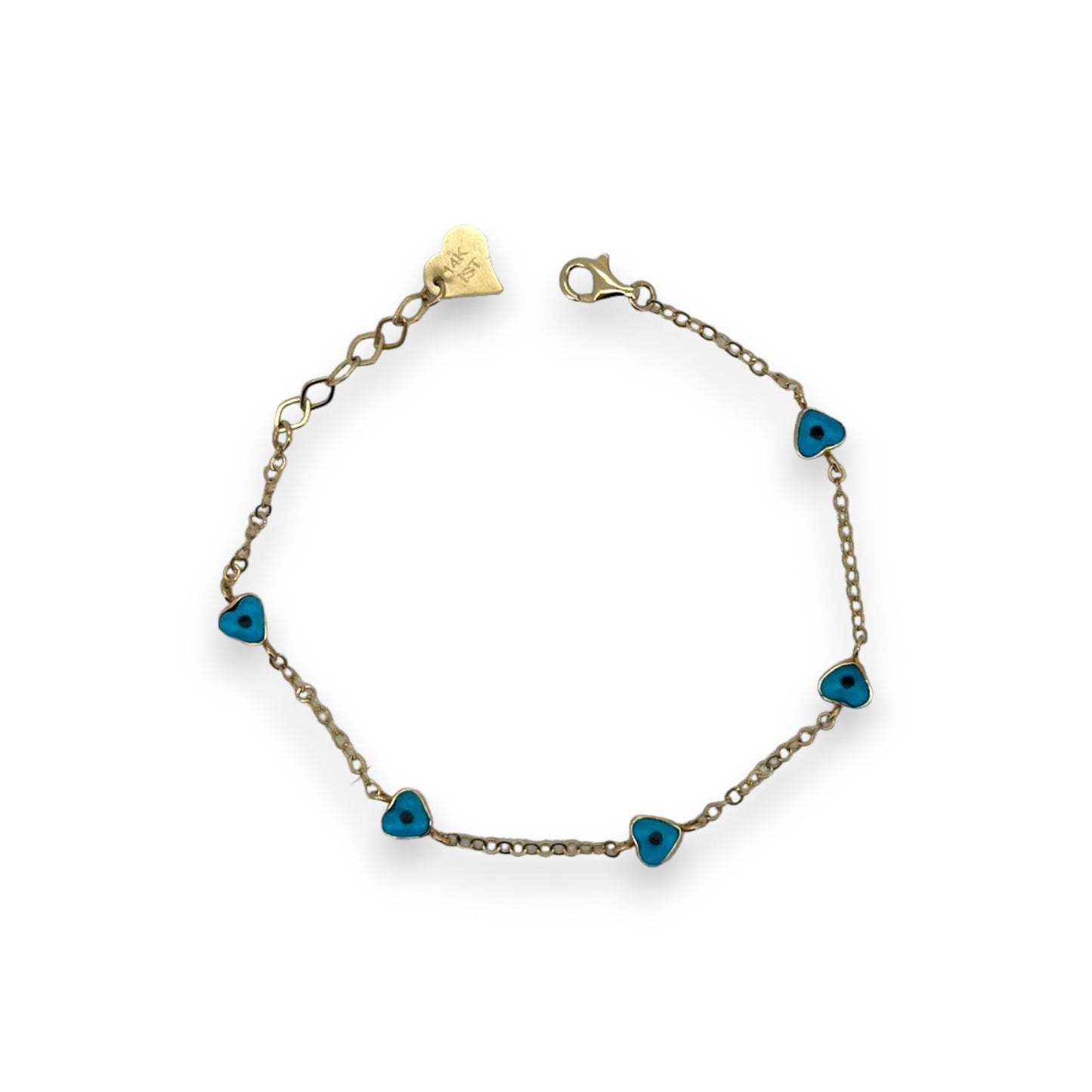 Custom Name Heart Evil Eye Bracelet - 14K Yellow Gold