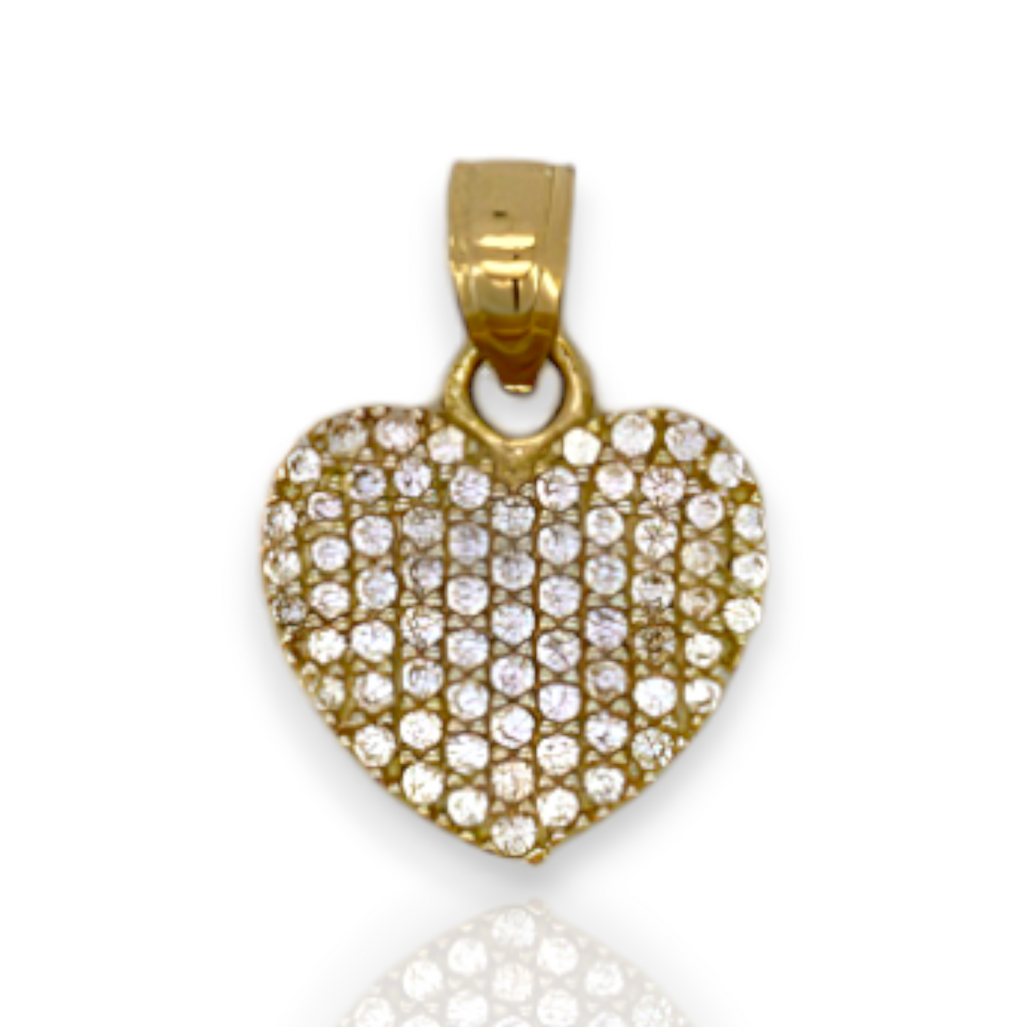 Flat Heart Pendant With Cubic Zirconia CZ - 14k Yellow Gold