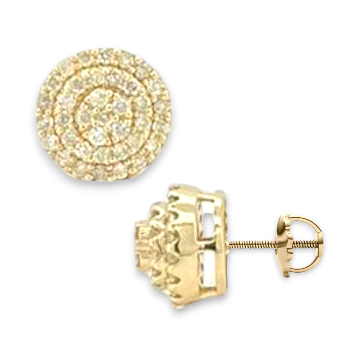 0.75ct Diamond Halo Cluster Square Stud Earrings - 14k Yellow Gold