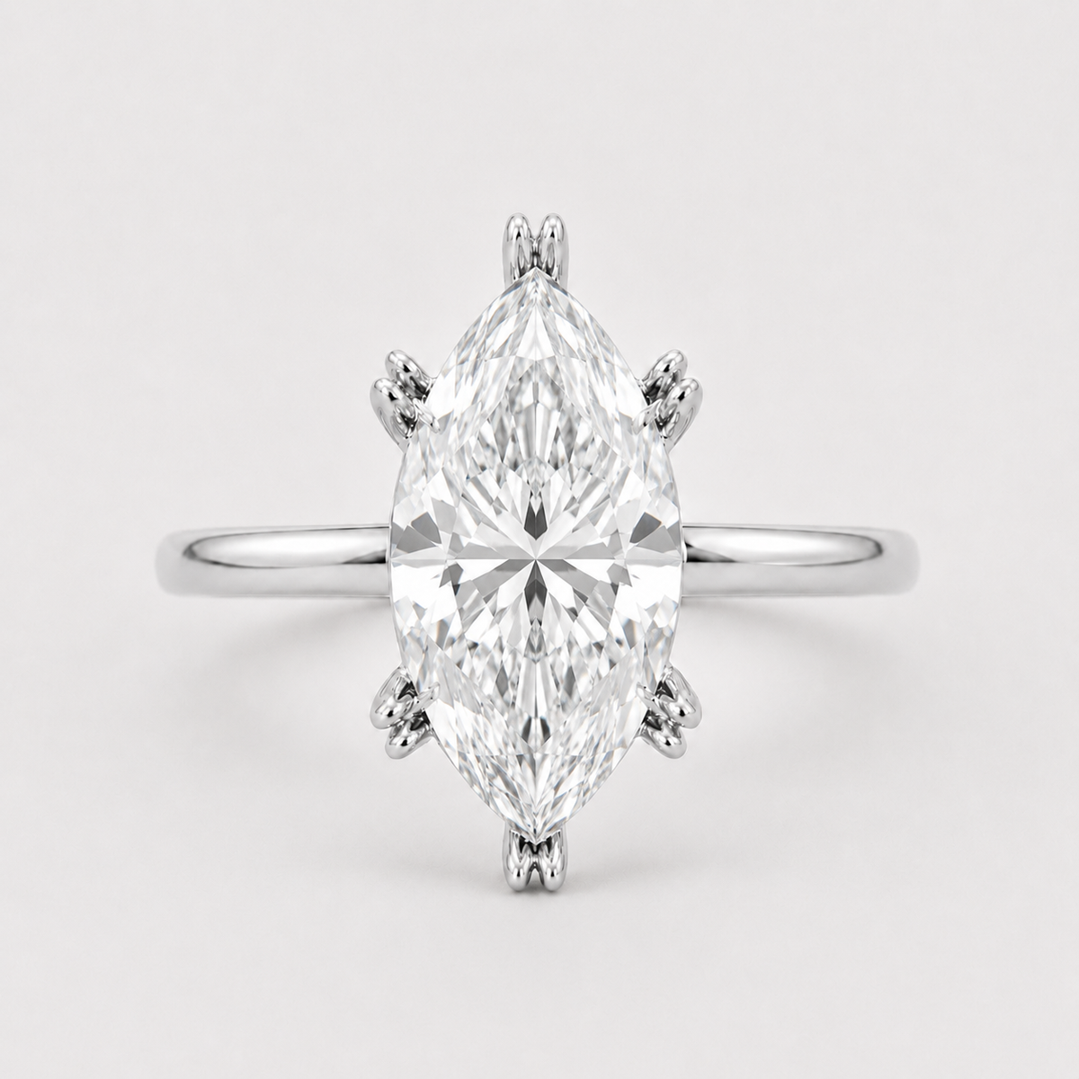 14K Marquise Solitaire — Double Prong Cathedral