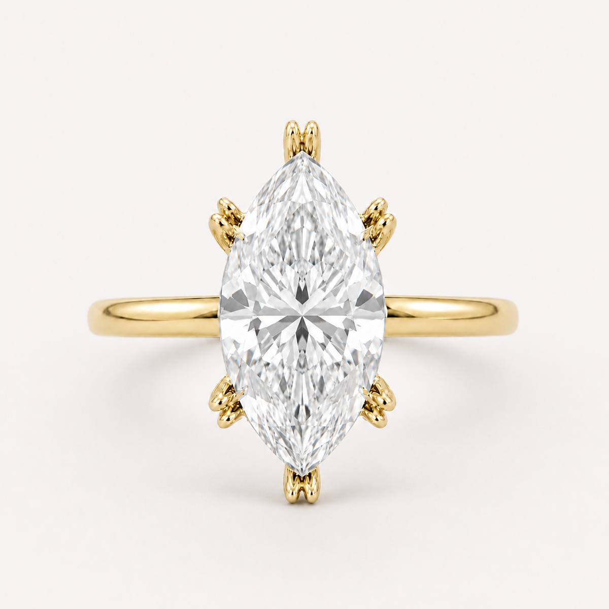 14K Marquise Solitaire — Double Prong Cathedral
