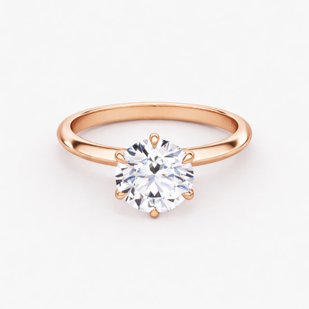 14K Round Solitaire — 6 Prong