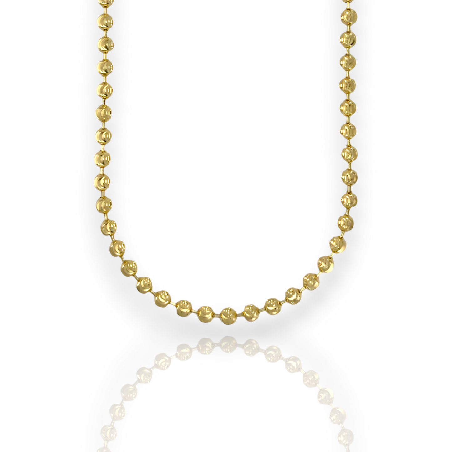 Bead Ball Moon Cut Link Chain Necklace - 10K Yellow Gold - Solid