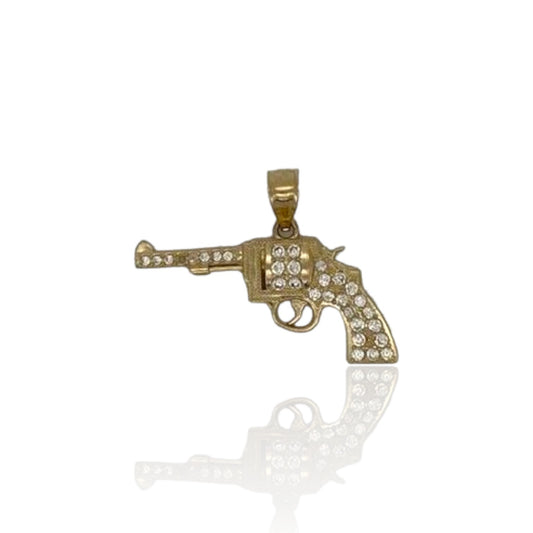 Gun "Pistol" Cz Pendant - 14K Yellow Gold