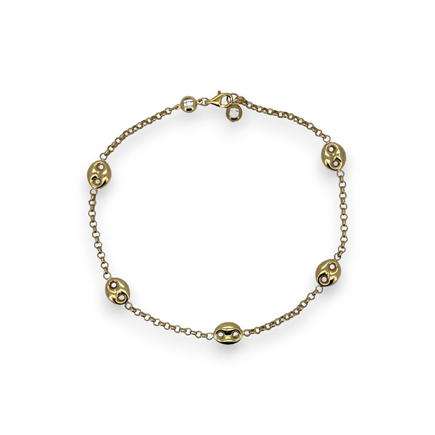 Puffed Mariner Anchor Anklet - 10K Yellow Gold