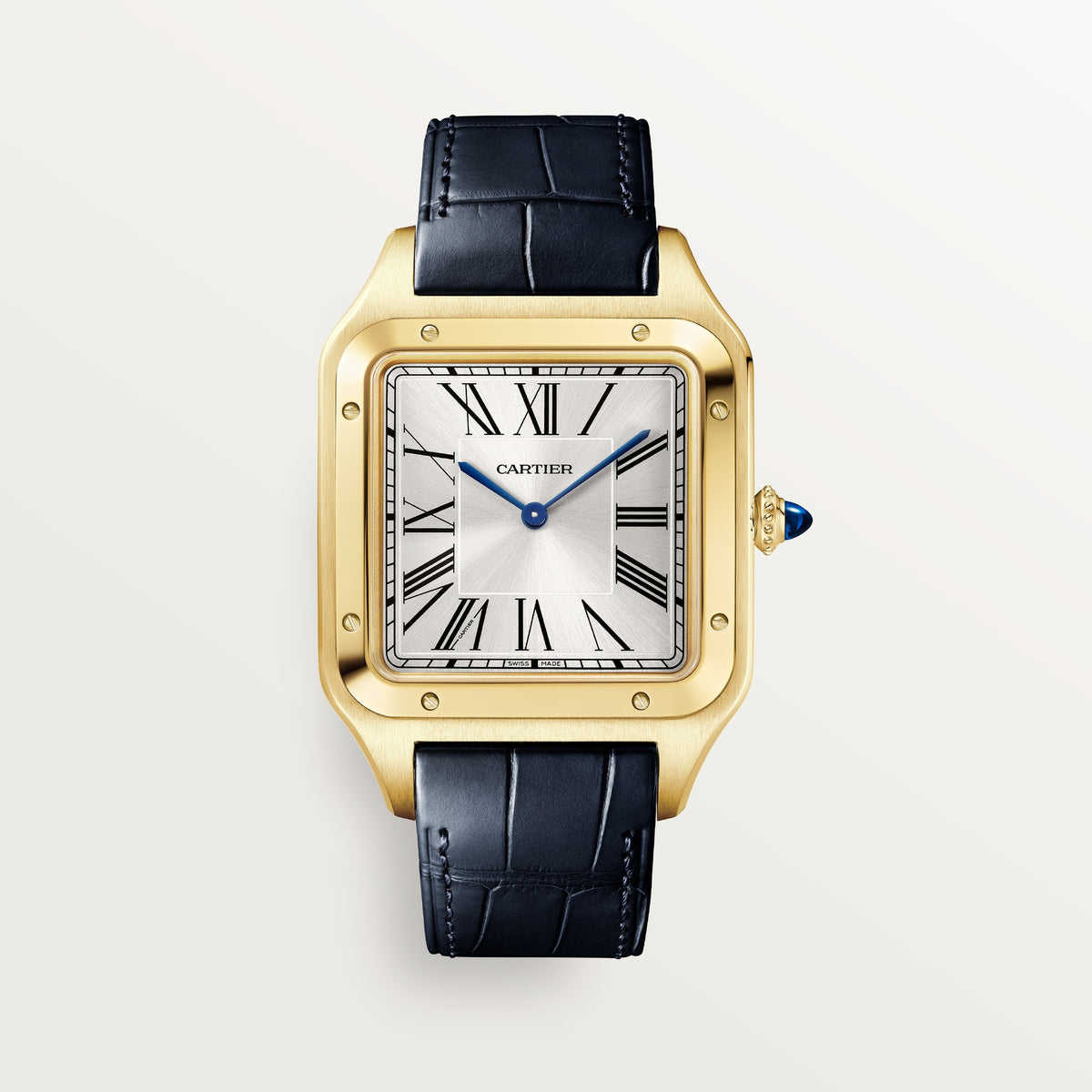 Cartier Santos-Dumont WGSA0108 - Extra-large model 18K yellow gold, Silvered satin-finish sunray Dial, Blue alligator strap