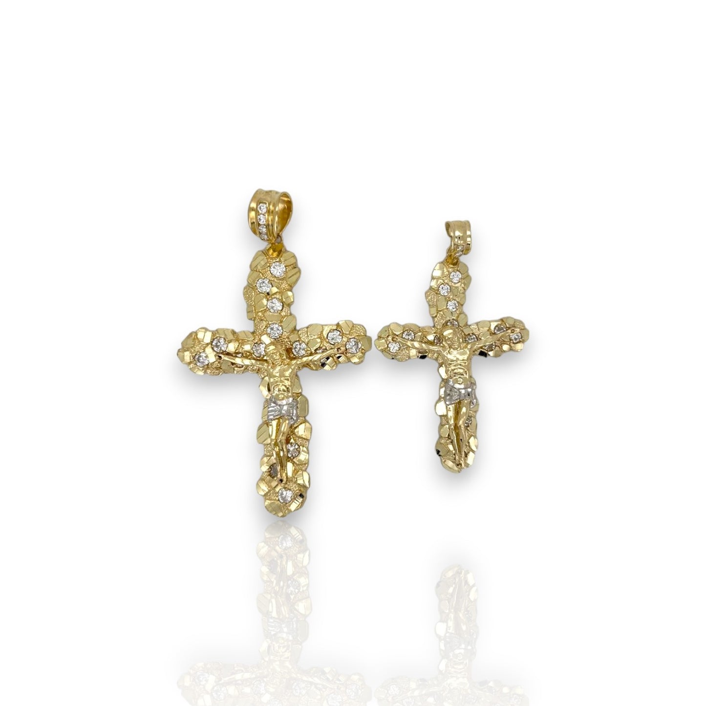 Cross Crucifix Cz Nugget Pendant  - 10k Yellow Gold