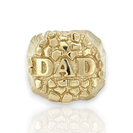 Mens DAD Nugget CZ Signet Ring - 10k Yellow Gold