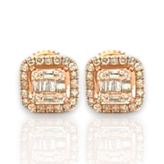 0.43ct Diamond Halo Cluster Square Stud Earrings - 14k Rose Gold