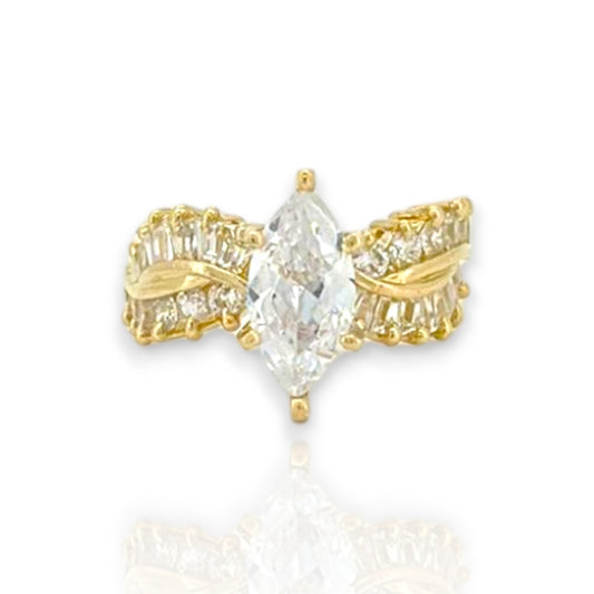 Marquise Cut Center Stone Engagement Ring - 10k Yellow Gold