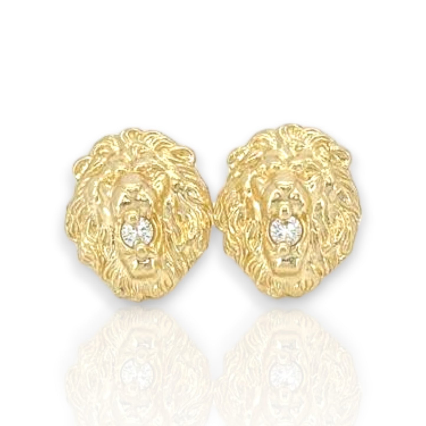 Lion Face Zc Earrings  - 10k Yellow Gold