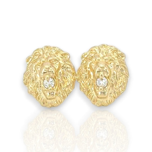 Lion Face Zc Earrings  - 10k Yellow Gold