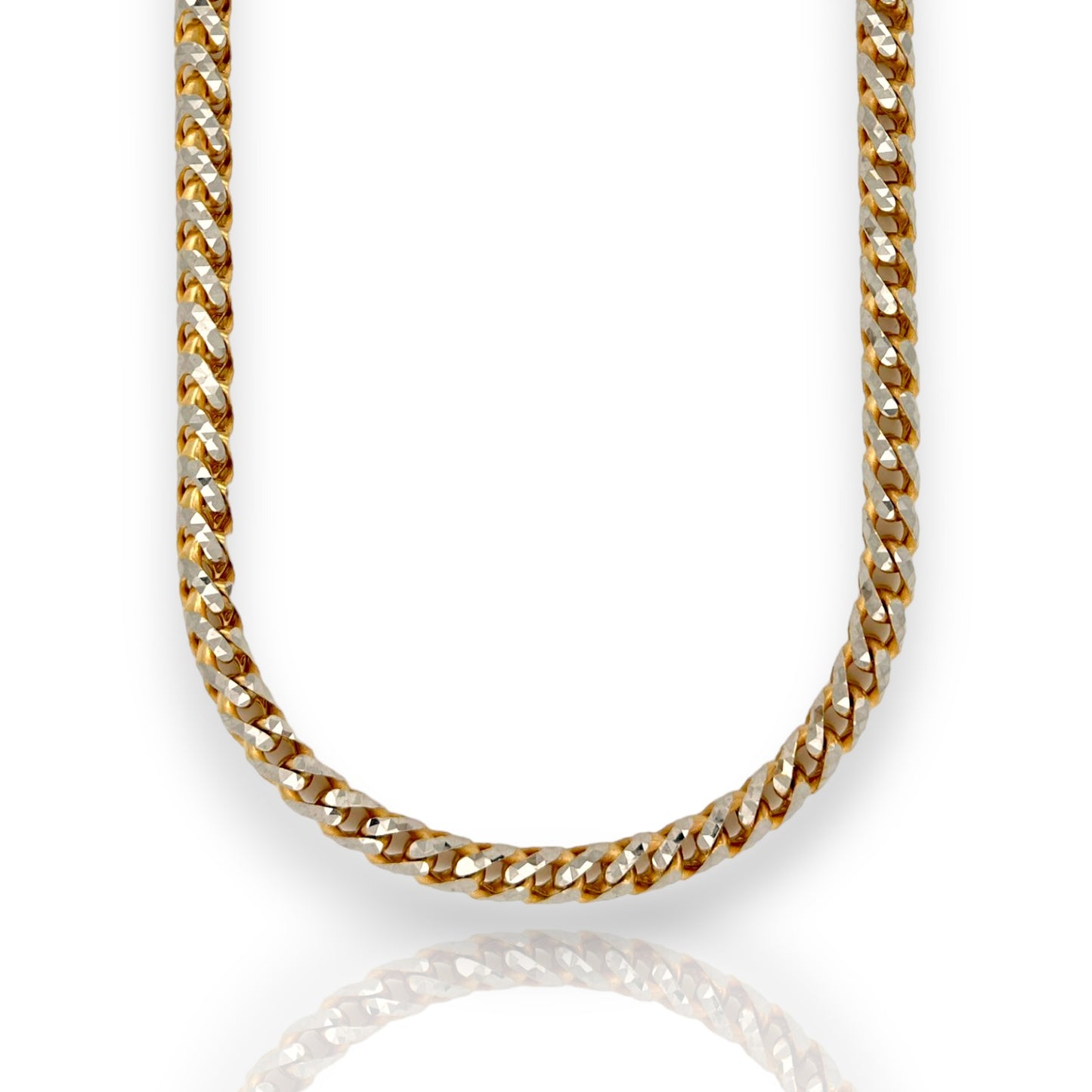 Round Franco Box Chain Necklace - 10K Two Tone Yellow Pave Gold - Solid