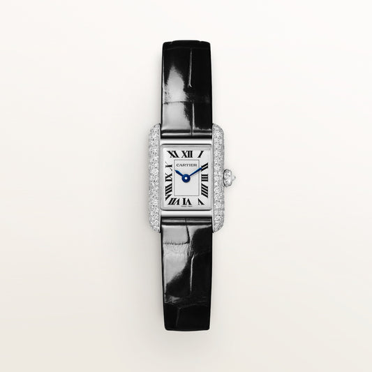 Cartier Tank Louis Cartier WJTA0078 - Mini model 18K white gold, Silvered Dial, Shiny black alligator leather strap