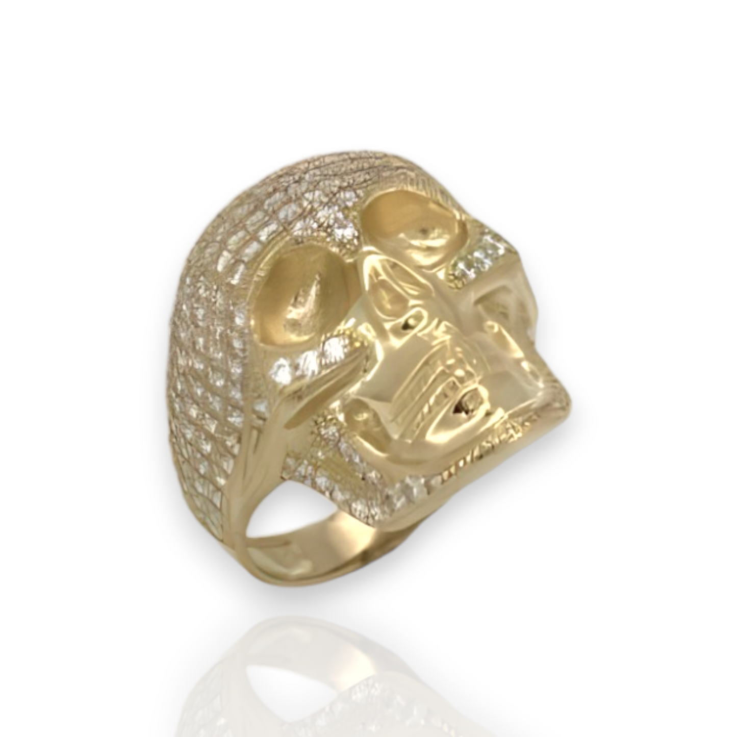 Skull Ring CZ - 10K Yellow Gold