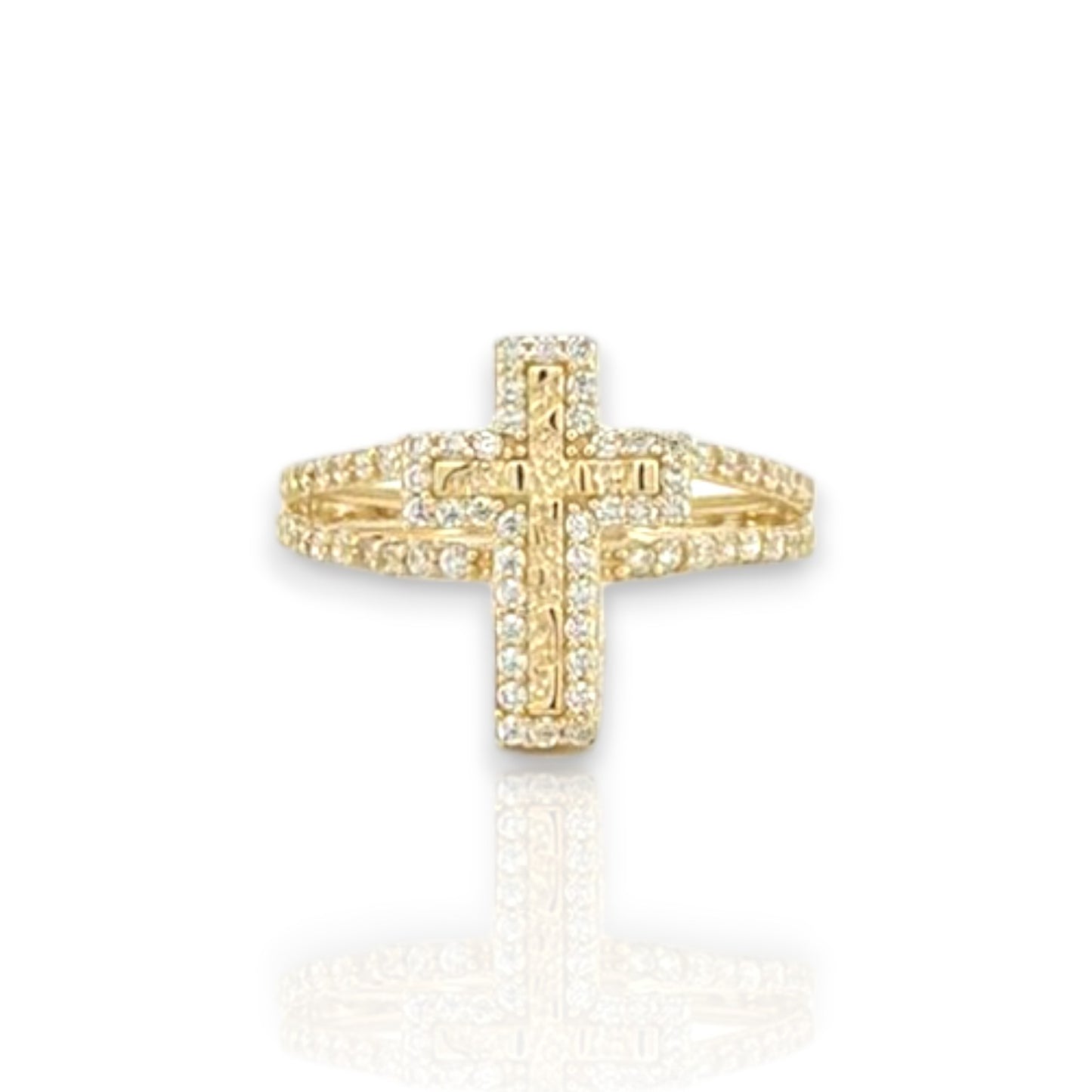 Cross CZ Ring - 14K Yellow Gold