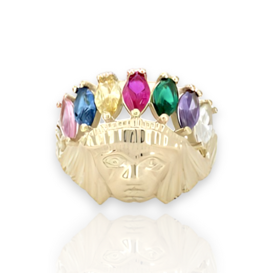 Small Indian Chief Rainbow CZ - 10K Yellow Gold - Solid