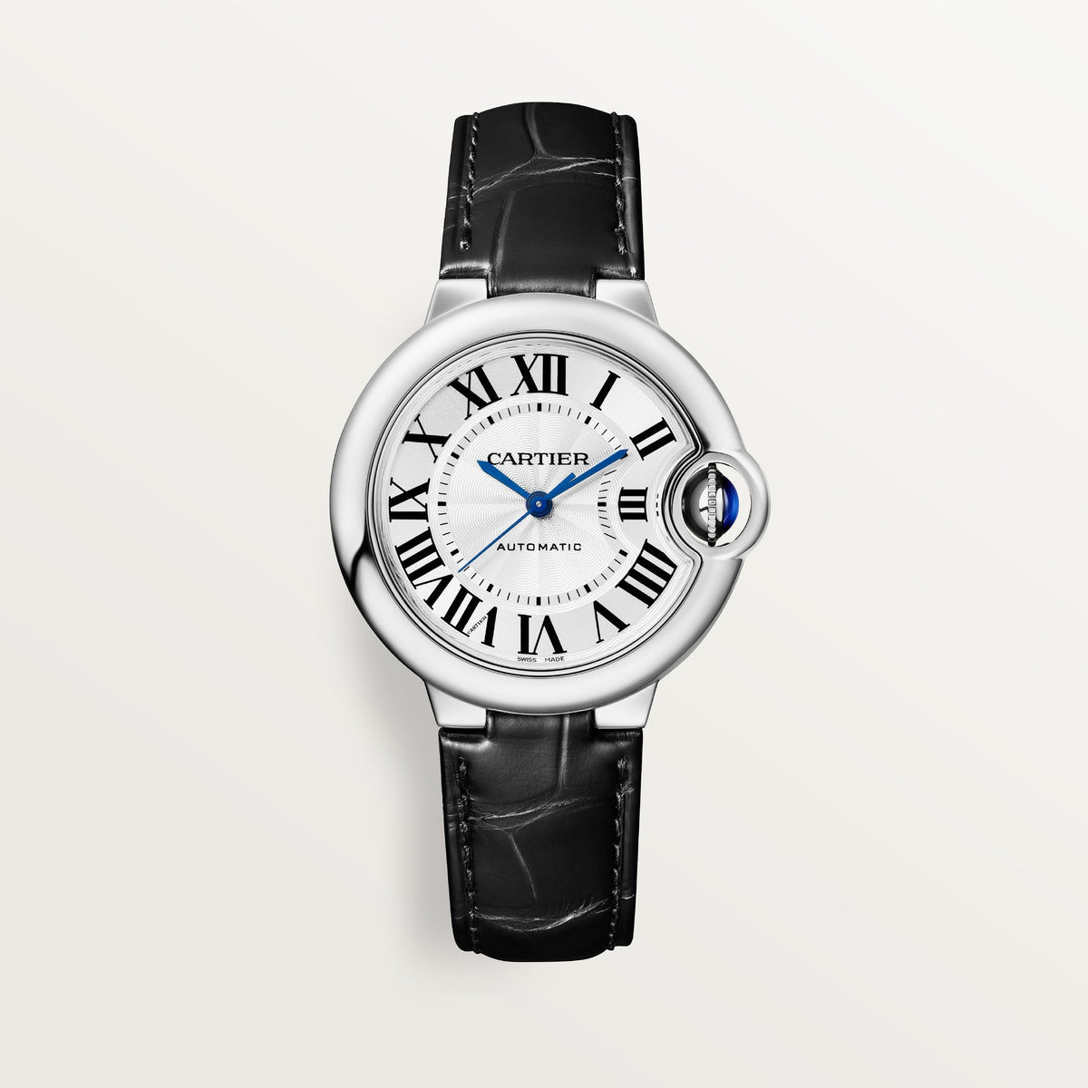 Cartier Ballon Bleu de Cartier WSBB0030 - 33 mm Steel, Silvered guilloché opaline Dial, Black alligator leather strap