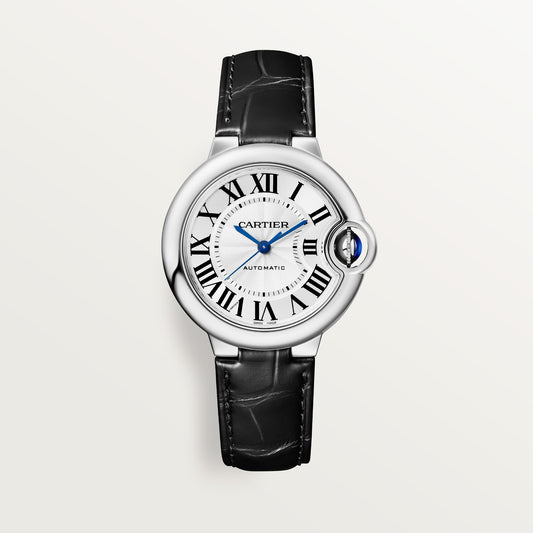 Cartier Ballon Bleu de Cartier WSBB0030 - 33 mm Steel, Silvered guilloché opaline Dial, Black alligator leather strap