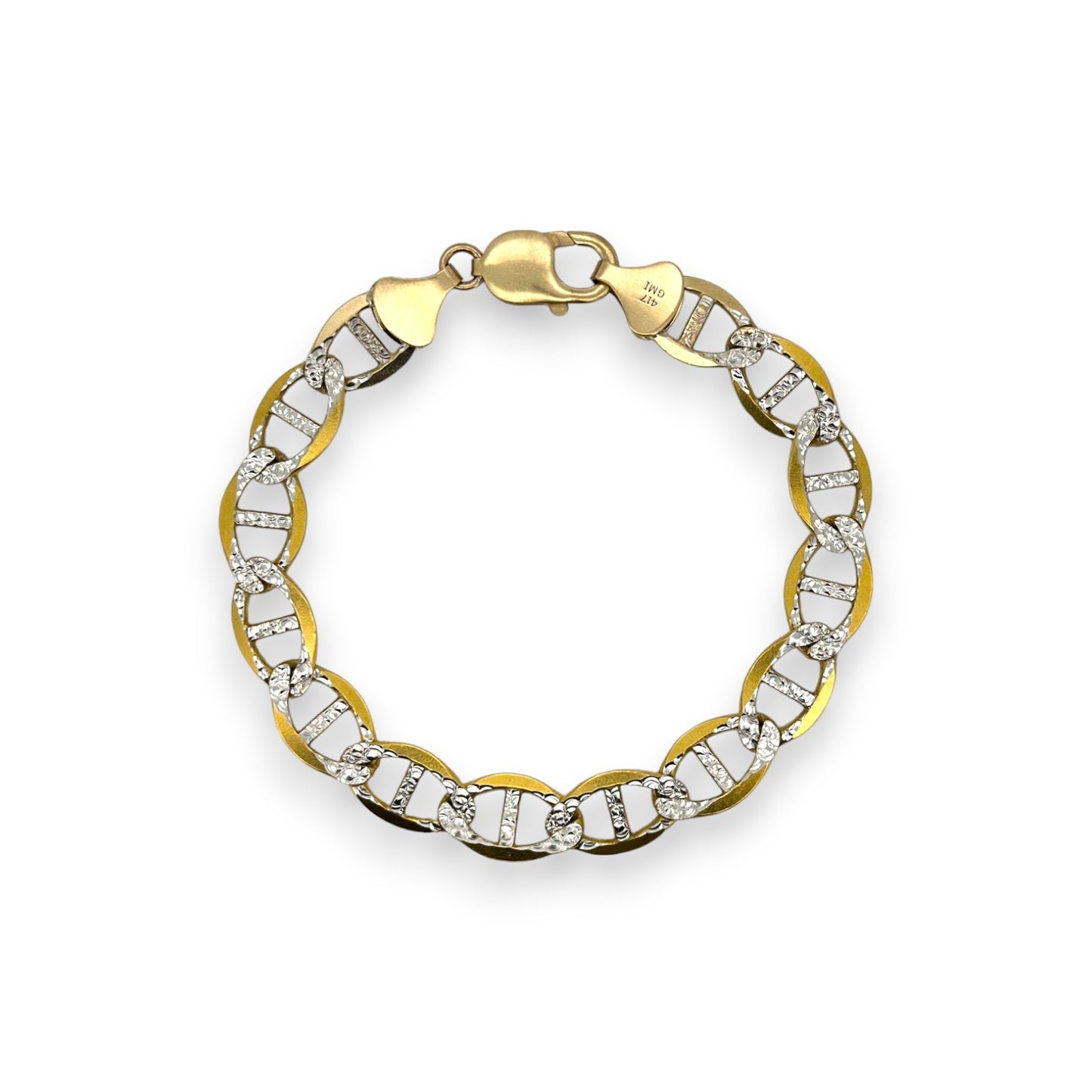 Mariner Link Two Tone Bracelet - 10K Yellow Gold Solid