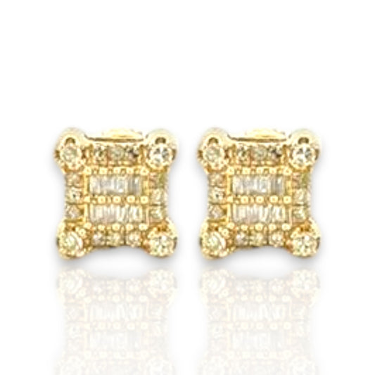 0.55ct Diamond Baguette and Round Stud Earrings - 14k Yellow Gold