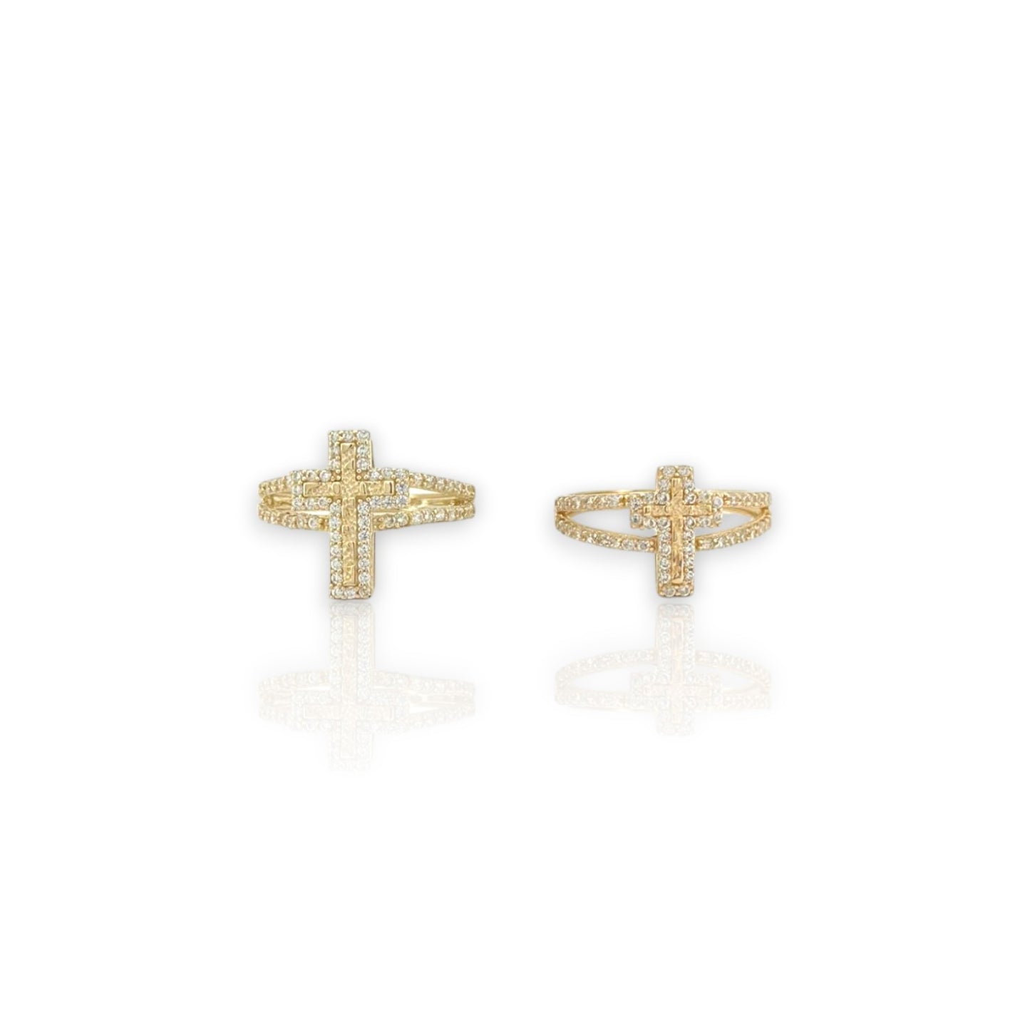 Cross CZ Ring - 14K Yellow Gold