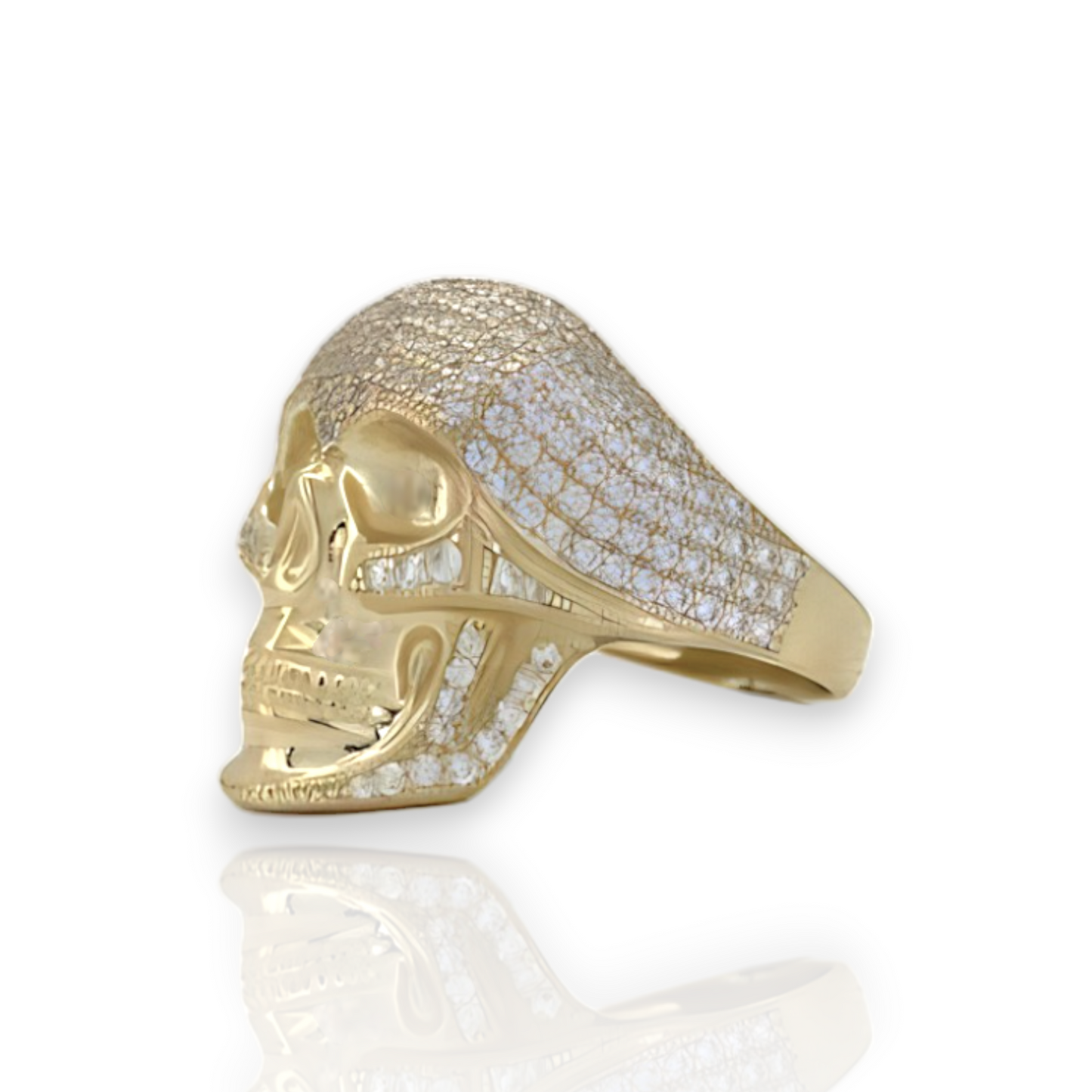 Skull Ring CZ - 10K Yellow Gold
