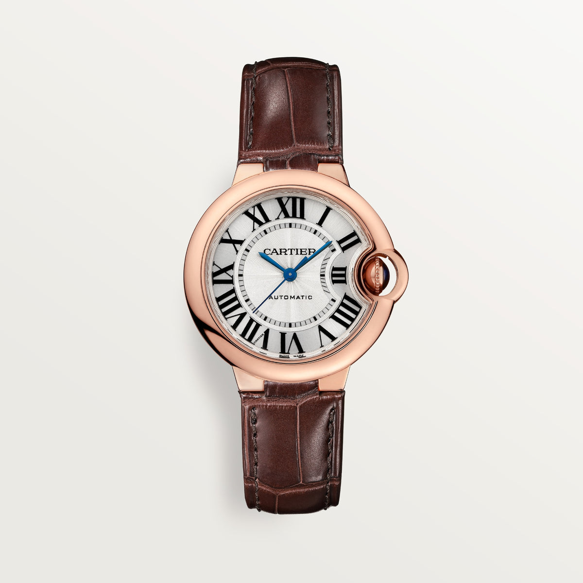 Cartier Ballon Bleu de Cartier W6920097 - 33 mm Rose gold, Silvered guilloché lacquered opaline Dial, Alligator leather strap
