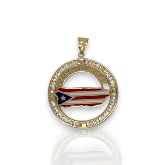 Puerto Rico Medallion Cz Pendant - 14K Yellow Gold